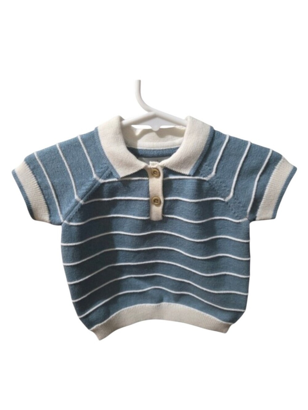 Cloud Island Baby Knit Polo Sweater Blue White Striped Short Sleeve 3-6M